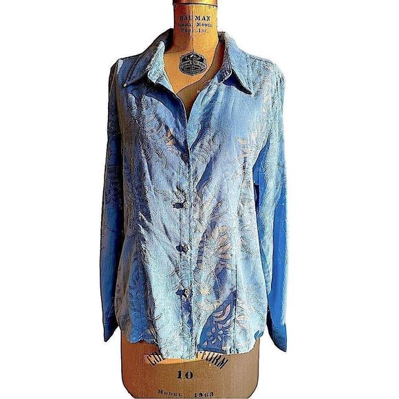 Vintage Sag Harbor Blue Semi sheer glittery long sleeve shirt size 16 - Picture 3 of 15